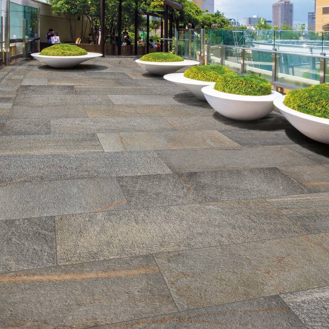 Outdoor stone effect tiles