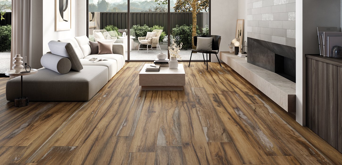 infusion Wood and concrete effect of porcelain stoneware