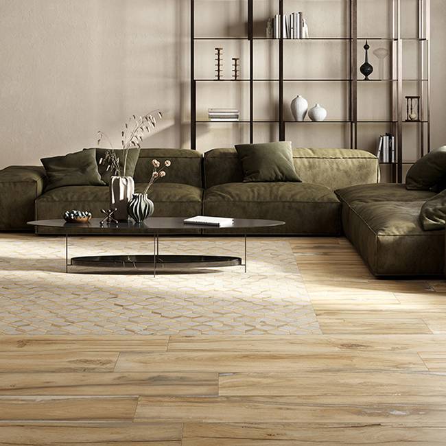 Wood and concrete effect of porcelain stoneware