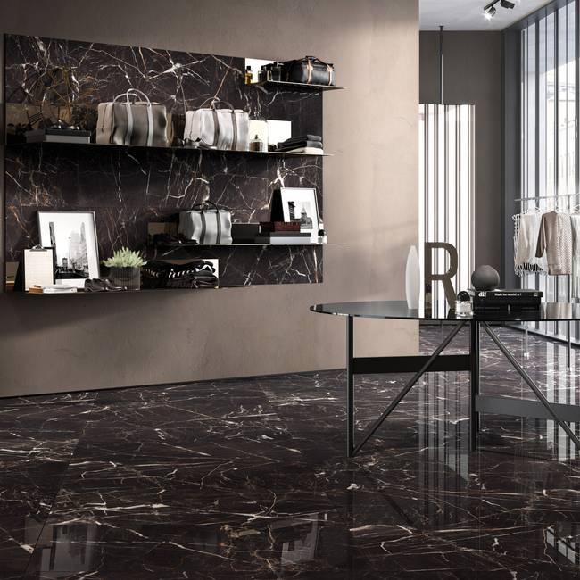 Marble-effect porcelain stoneware collection.