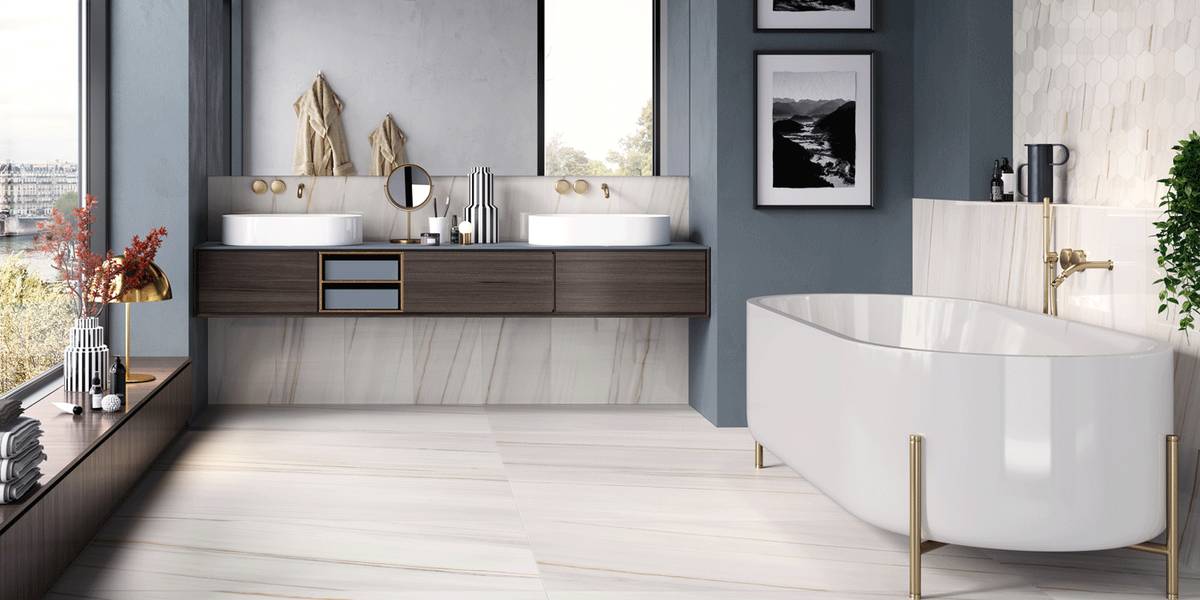 Marble effect porcelain stoneware: the technical quality of stoneware combined with timeless elegance